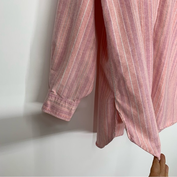 L.L. Bean Pink Blue Striped Long Sleeve Button Down Shirt Semi Casual Size Large - Picture 4 of 16